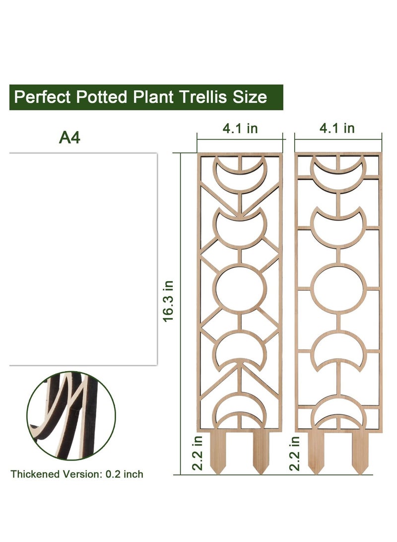 Plant Trellis for Climbing Plants Indoor Pot, 16inch Small Wooden Trellis for Potted Plants with Moisture-Proof Layer for Vines Ivy Houseplants, Moon and Geometric Shape Design