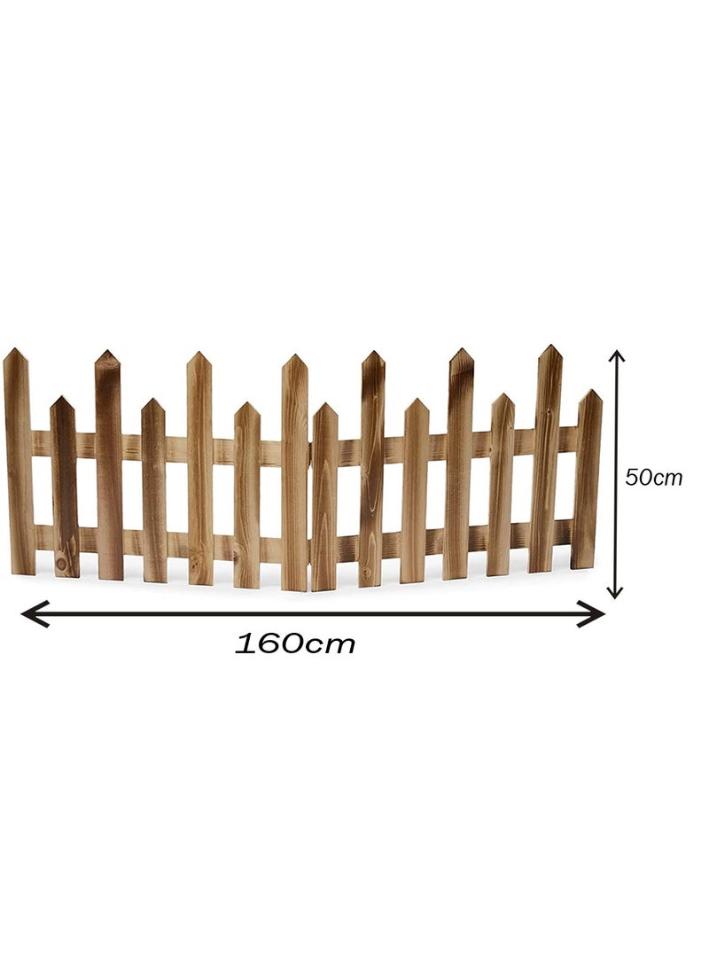 Wooden Picket Fence Interlocking Garden Edging Border Brown 160x50x1cm