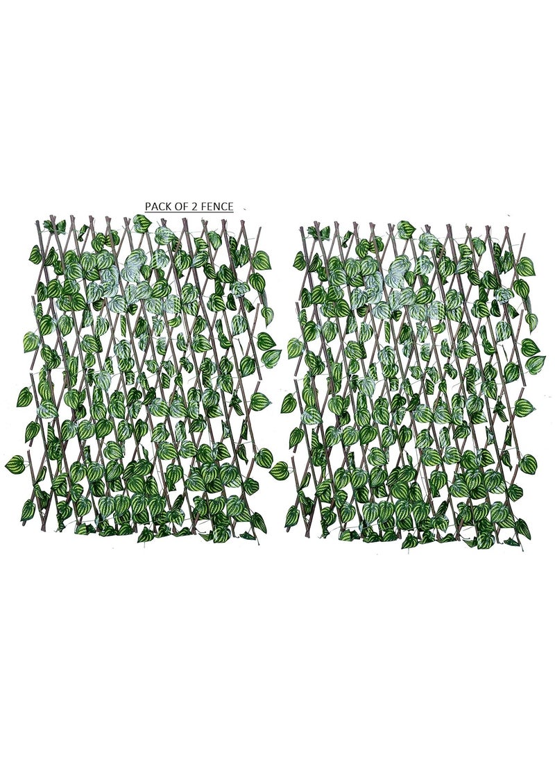 2pc Expandable Grass Fence - Elevate Balcony Privacy & Home Decor With Artificial Wall Hedge