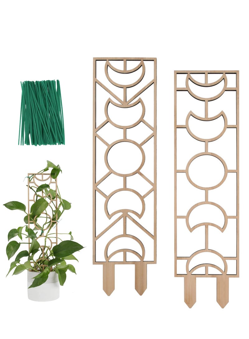 Plant Trellis for Climbing Plants Indoor Pot, 16inch Small Wooden Trellis for Potted Plants with Moisture-Proof Layer for Vines Ivy Houseplants, Moon and Geometric Shape Design