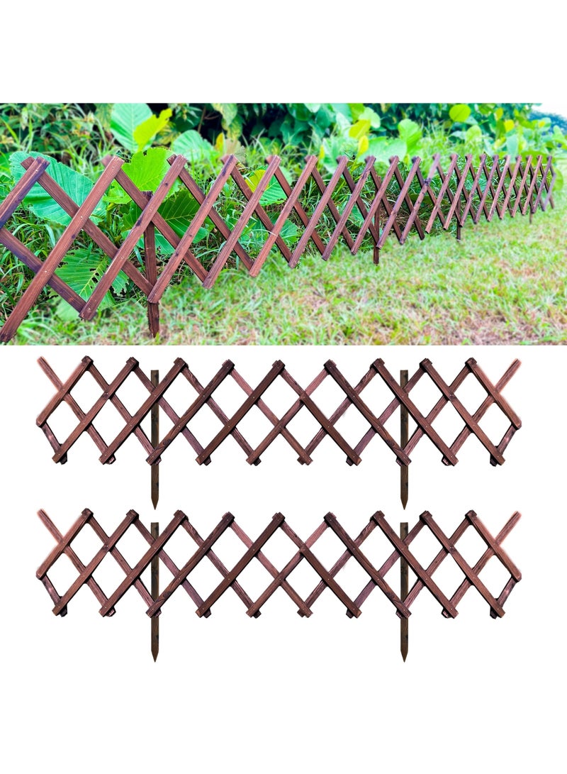 2 Pack Garden Lattice Trellis, Wooden Fence Panel Expandable Yard Edging No Dig Barrier Lawn Edging Fence Natural Wood Barrier Flexible Garden Trellis  for Gardens Lawns Balconies Courtyards