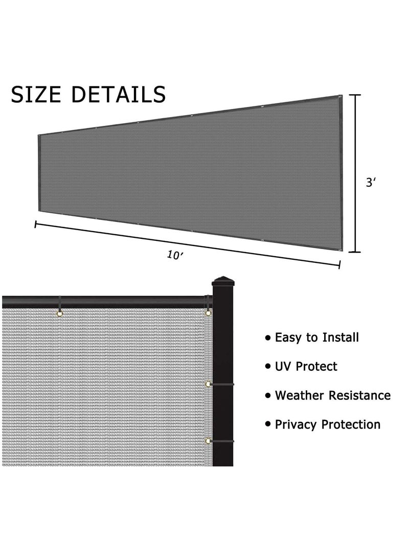 3'x10' Balcony Privacy Screen Fence Windscreen Cover Fabric Shade Netting Mesh Cloth with Grommets UV Protection for Patio, Backyard, Porch, Railing Shield 90%(Grey White Stripe)