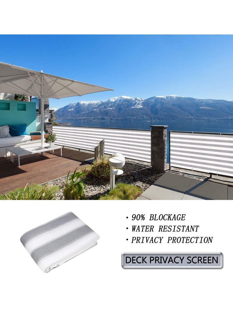 3'x10' Balcony Privacy Screen Fence Windscreen Cover Fabric Shade Netting Mesh Cloth with Grommets UV Protection for Patio, Backyard, Porch, Railing Shield 90%(Grey White Stripe)