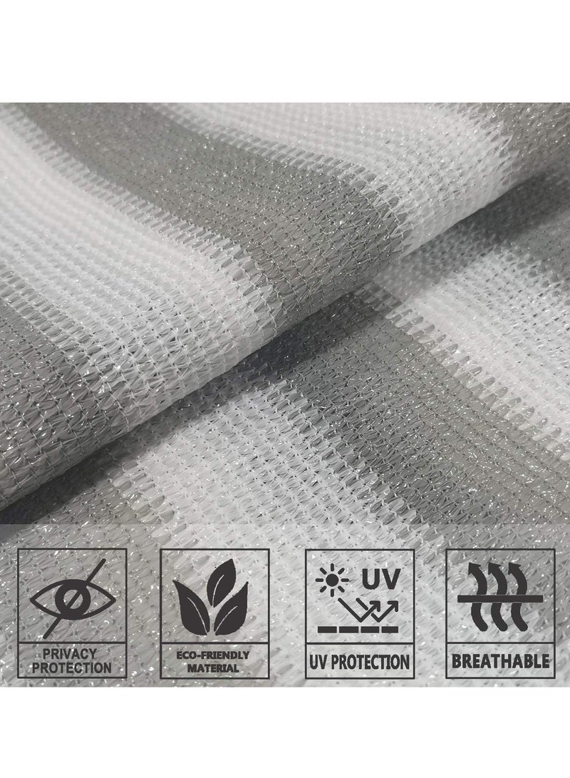3'x10' Balcony Privacy Screen Fence Windscreen Cover Fabric Shade Netting Mesh Cloth with Grommets UV Protection for Patio, Backyard, Porch, Railing Shield 90%(Grey White Stripe)