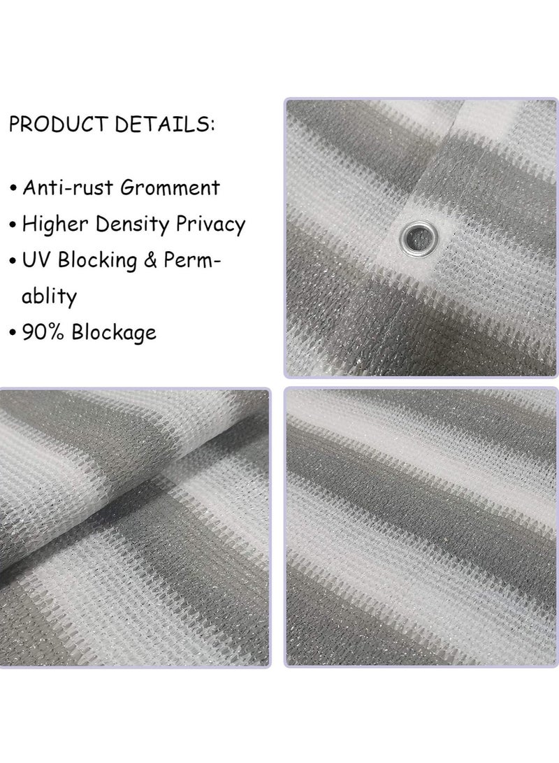 3'x10' Balcony Privacy Screen Fence Windscreen Cover Fabric Shade Netting Mesh Cloth with Grommets UV Protection for Patio, Backyard, Porch, Railing Shield 90%(Grey White Stripe)