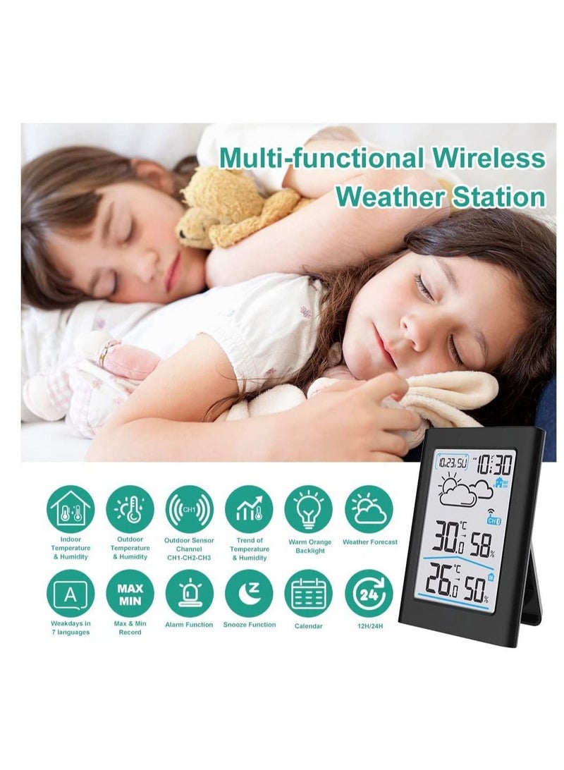 Wireless Indoor Outdoor Thermometer, Wireless Digital Hygrometer, Temperature Gauge with Time and Humidity, Outside Thermometer Gauge for Patio