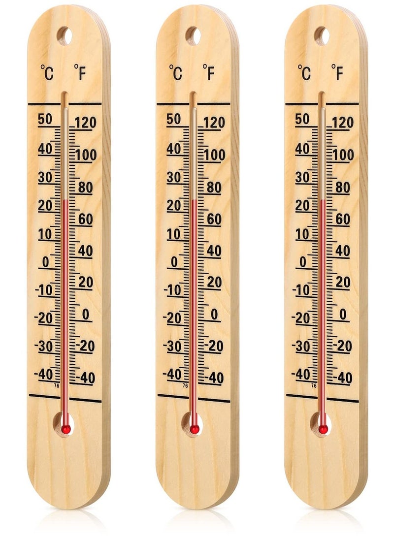 Wall Thermometer, Indoor Outdoor Thermometers, 10.5 Inch Wooden Double Scales Thermometer, for Home, Office, Patio, Porch, Warehouse, Greenhouse Garden Weather (3 Pcs)