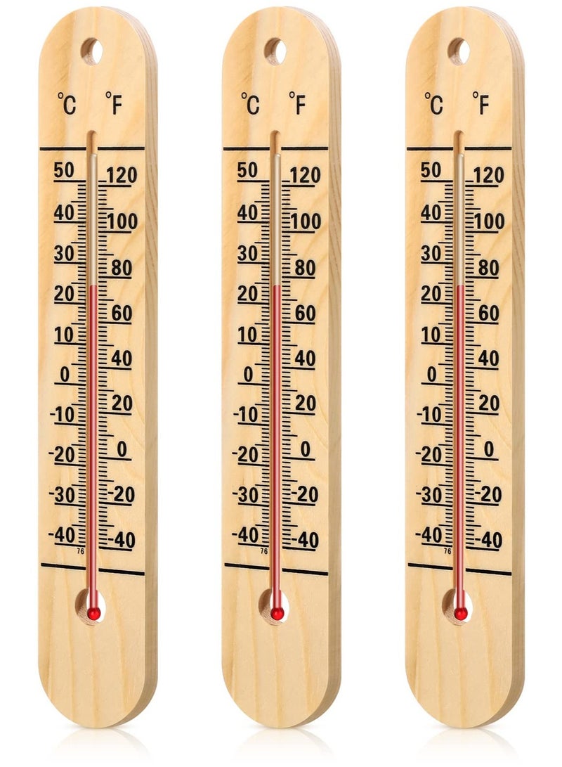 Wall Thermometer, Indoor Outdoor Thermometers, 10.5 Inch Wooden Double Scales Thermometer, for Home, Office, Patio, Porch, Warehouse, Greenhouse Garden Weather (3 Pcs)