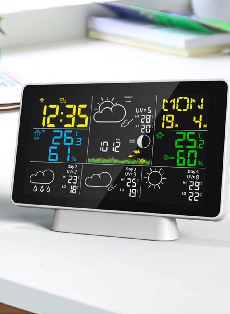 Weather Station Wireless Indoor Outdoor Thermometer, Color Display Digital Weather Thermometer with Atomic Clock, Forecast Station with Adjustable Backlight and Calendar