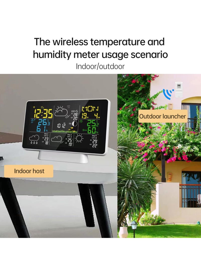 Weather Station Wireless Indoor Outdoor Thermometer, Color Display Digital Weather Thermometer with Atomic Clock, Forecast Station with Adjustable Backlight and Calendar