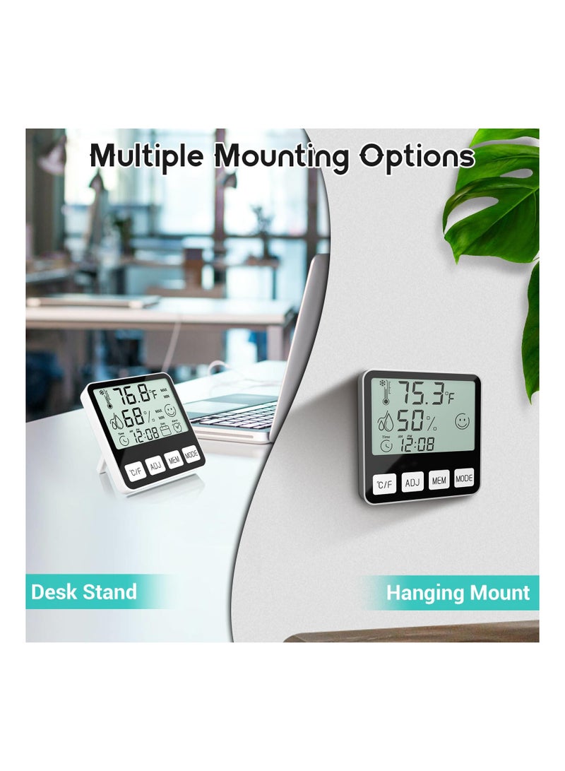 Digital Thermometer Hygrometer, Indoor Humidity Meter Room Temperature Sensor with Alarm Clock Date, Hydrometer