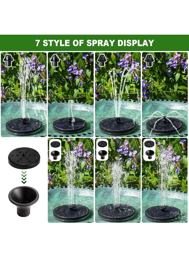 Yzert  Solar Fountain With 2000 Mah Battery Backup Works In Cloudy, Glass Solar Powered Bird Bath Fountains With 7 Nozzles, 3.6 W Solar Fountain Pump For Birdbath, Garden, Outdoor, Pond (Black)