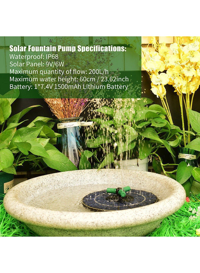 6W Colorful Solar Fountain Pump With 360°Rotatable Nozzle RGB LED Light Water Battery Auto-Shut off 9 Inch Floating for Bird Bath Garden Small Pond