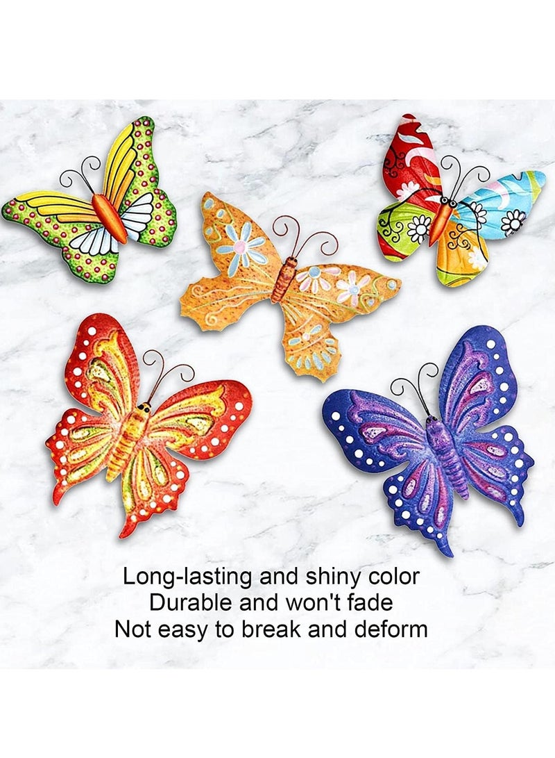 5 Pcs Metal Butterfly Outdoor Decoration, Garden 3D Color Wall Sculpture Hanging for Outdoor Garden Fence Patio Bedroom Office Home Living Room