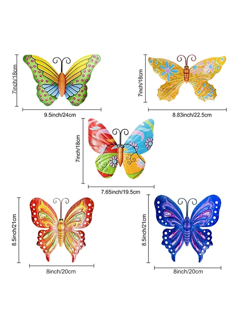 5 Pcs Metal Butterfly Outdoor Decoration, Garden 3D Color Wall Sculpture Hanging for Outdoor Garden Fence Patio Bedroom Office Home Living Room