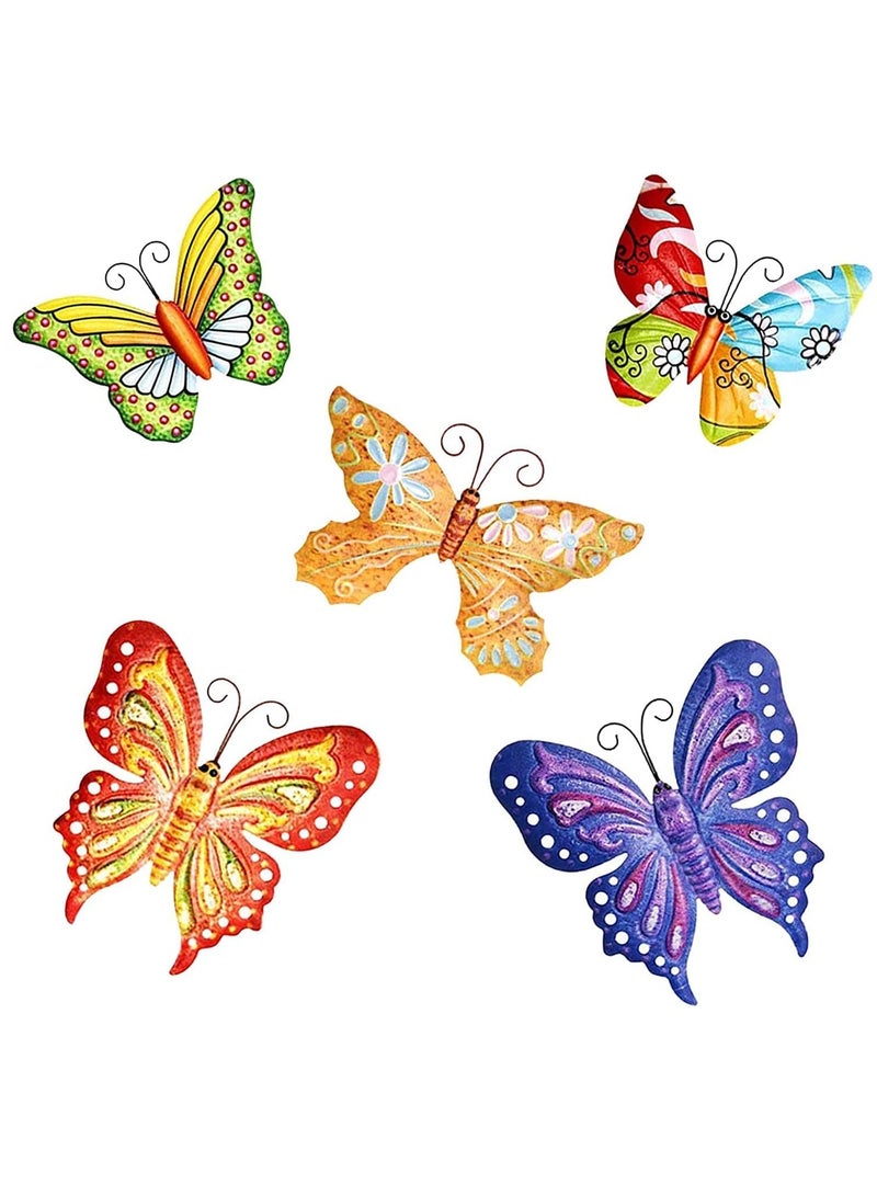 5 Pcs Metal Butterfly Outdoor Decoration, Garden 3D Color Wall Sculpture Hanging for Outdoor Garden Fence Patio Bedroom Office Home Living Room
