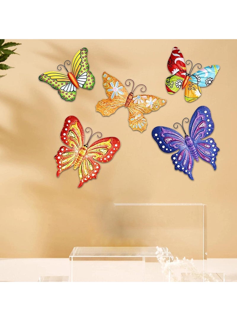 5 Pcs Metal Butterfly Outdoor Decoration, Garden 3D Color Wall Sculpture Hanging for Outdoor Garden Fence Patio Bedroom Office Home Living Room