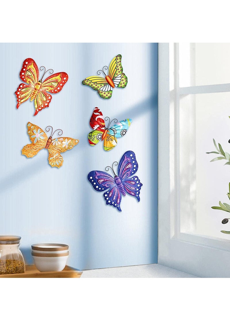 5 Pcs Metal Butterfly Outdoor Decoration, Garden 3D Color Wall Sculpture Hanging for Outdoor Garden Fence Patio Bedroom Office Home Living Room
