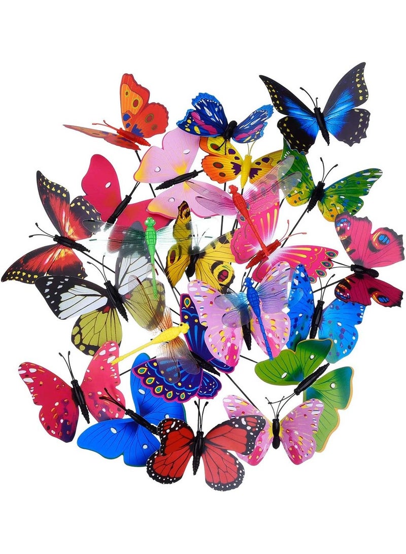 26Pcs Colorful Garden Butterfly Stakes for Outdoor Party and Yard Decorations, Double-Deck Butterfly Ornaments for Plants and Gardens