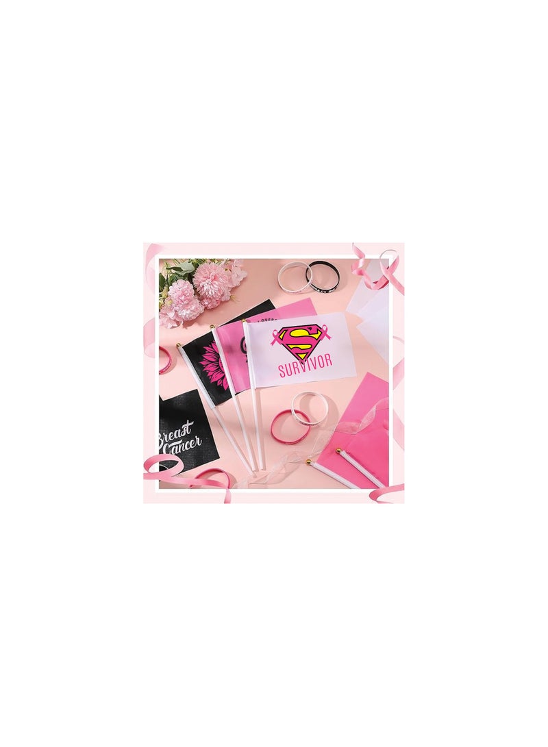 PinkCancer Awareness Hand Flag - Show Your Support with this Public Charity Outdoor Party Decoration - Ideal for pinkCancer Awareness Month Events, and Fundraisers (48 Qty)