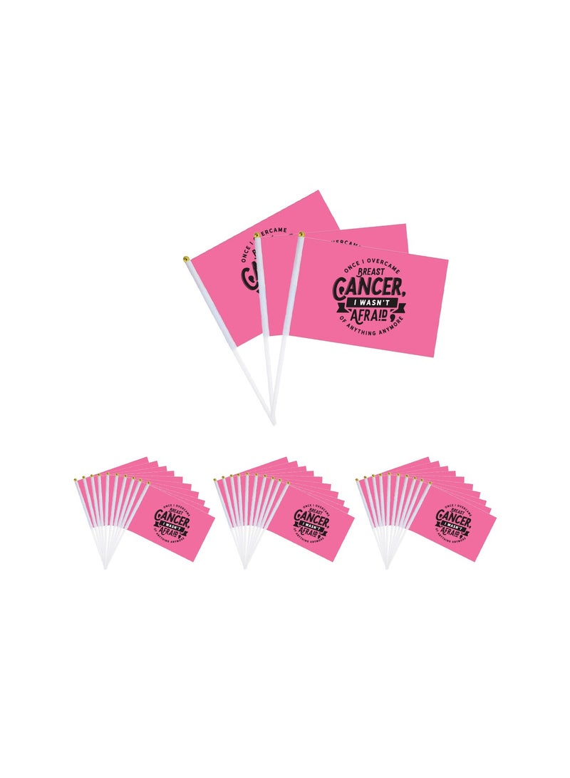 Mini PinkCancer Awareness Stick Flags Small Pink Ribbon Flags on Stick Handheld Mini Flags for PinkCancer Awareness Month Public Charity Parade and Other Events