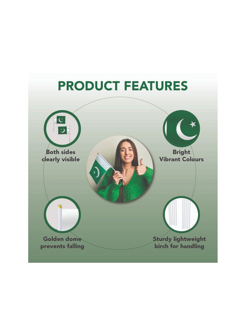 Pakistan Independence Day Handheld Small Flag–Mini Pakistani Handheld Flags–Mini Flags for Kids and Adults–Great Souvenirs and Party Favors for Independence Day