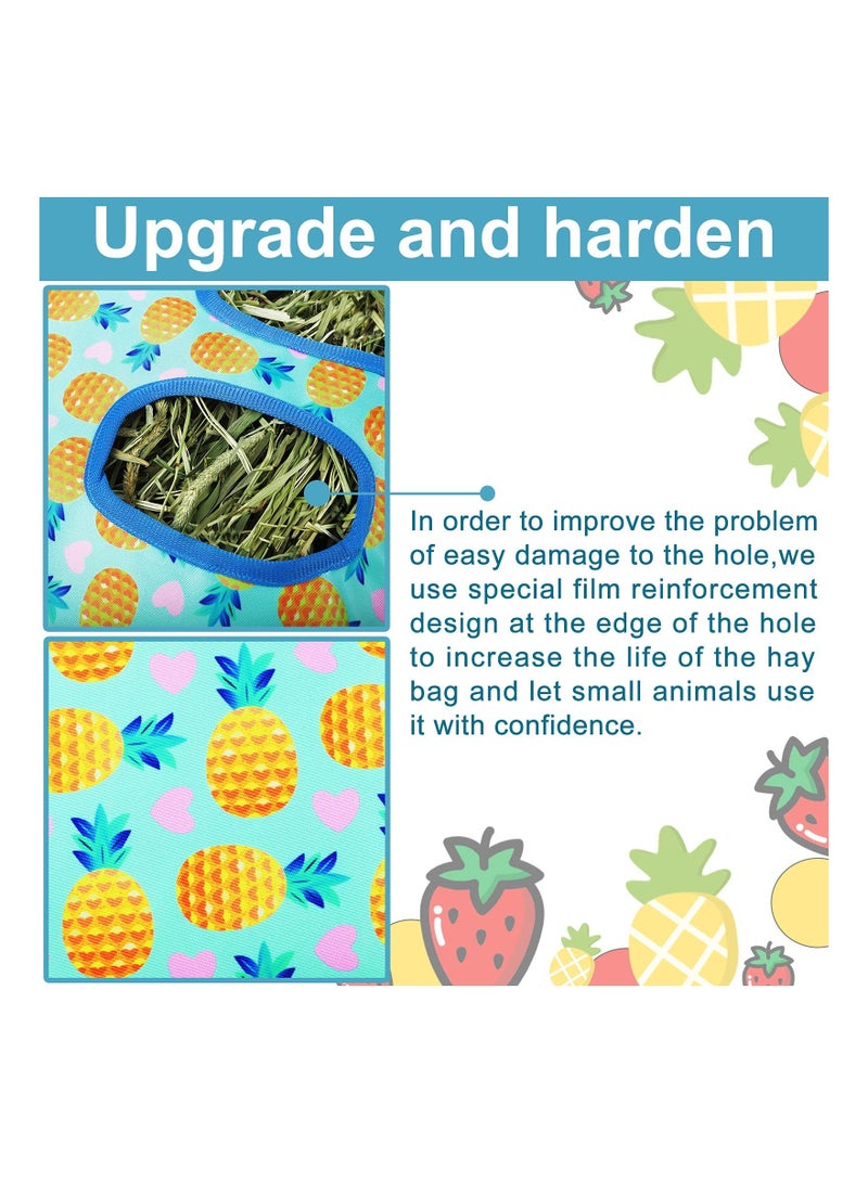 2 Pcs Rabbit Hay Feeder Bag, Hanging Feeding Storage Feeder Sack with 4 Holes for Small Animals Pets Bunny Hamster (Pineapple, Strawberry)