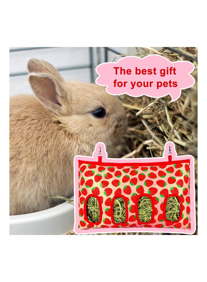 2 Pcs Rabbit Hay Feeder Bag, Hanging Feeding Storage Feeder Sack with 4 Holes for Small Animals Pets Bunny Hamster (Pineapple, Strawberry)