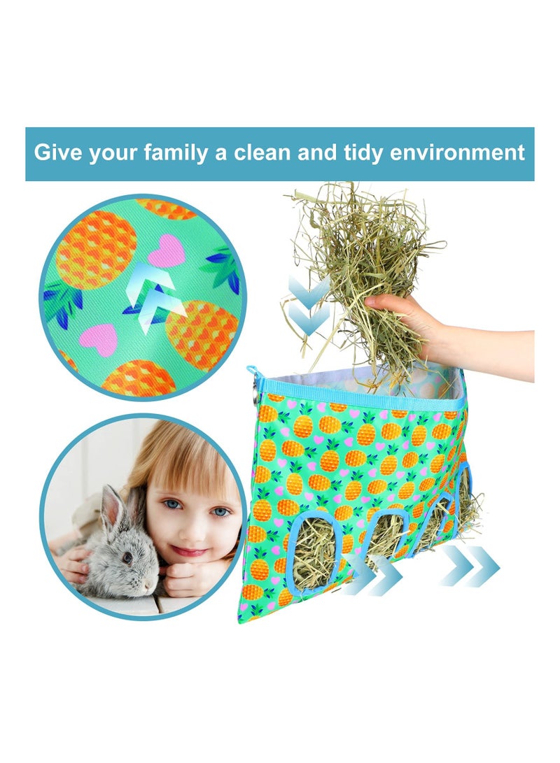 2 Pcs Rabbit Hay Feeder Bag, Hanging Feeding Storage Feeder Sack with 4 Holes for Small Animals Pets Bunny Hamster (Pineapple, Strawberry)