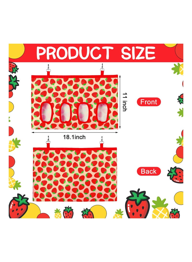 2 Pcs Rabbit Hay Feeder Bag, Hanging Feeding Storage Feeder Sack with 4 Holes for Small Animals Pets Bunny Hamster (Pineapple, Strawberry)