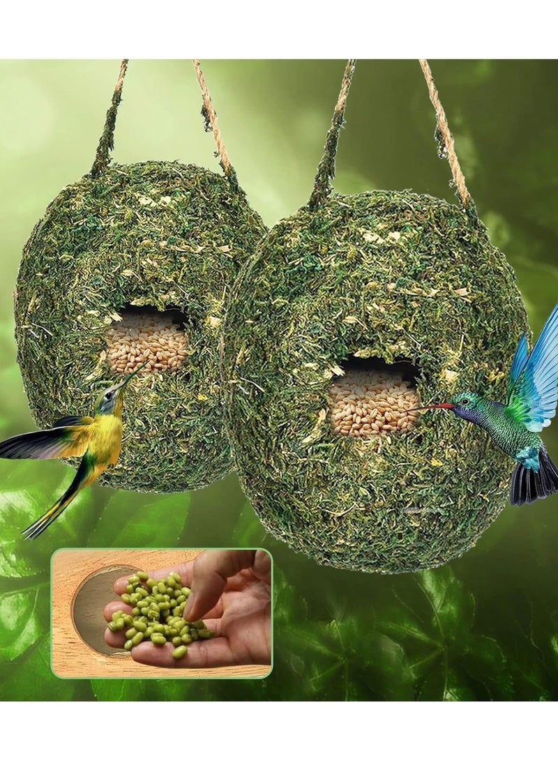 Bird Nest,  2 Pcs Hand Woven Hanging Hummingbird House, Humming Bird Houses for Outdoor Hanging, Natural Grass Bird Hut, Outside Roosting Pocket Nest Provides Shelter, for Finch and Canary