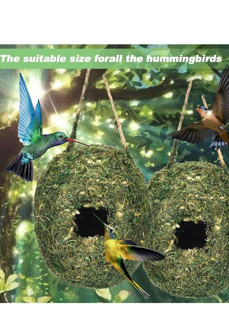 Bird Nest,  2 Pcs Hand Woven Hanging Hummingbird House, Humming Bird Houses for Outdoor Hanging, Natural Grass Bird Hut, Outside Roosting Pocket Nest Provides Shelter, for Finch and Canary