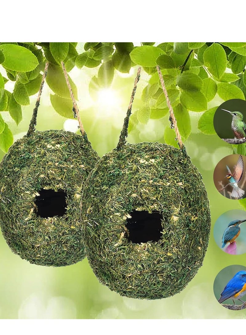 Bird Nest,  2 Pcs Hand Woven Hanging Hummingbird House, Humming Bird Houses for Outdoor Hanging, Natural Grass Bird Hut, Outside Roosting Pocket Nest Provides Shelter, for Finch and Canary