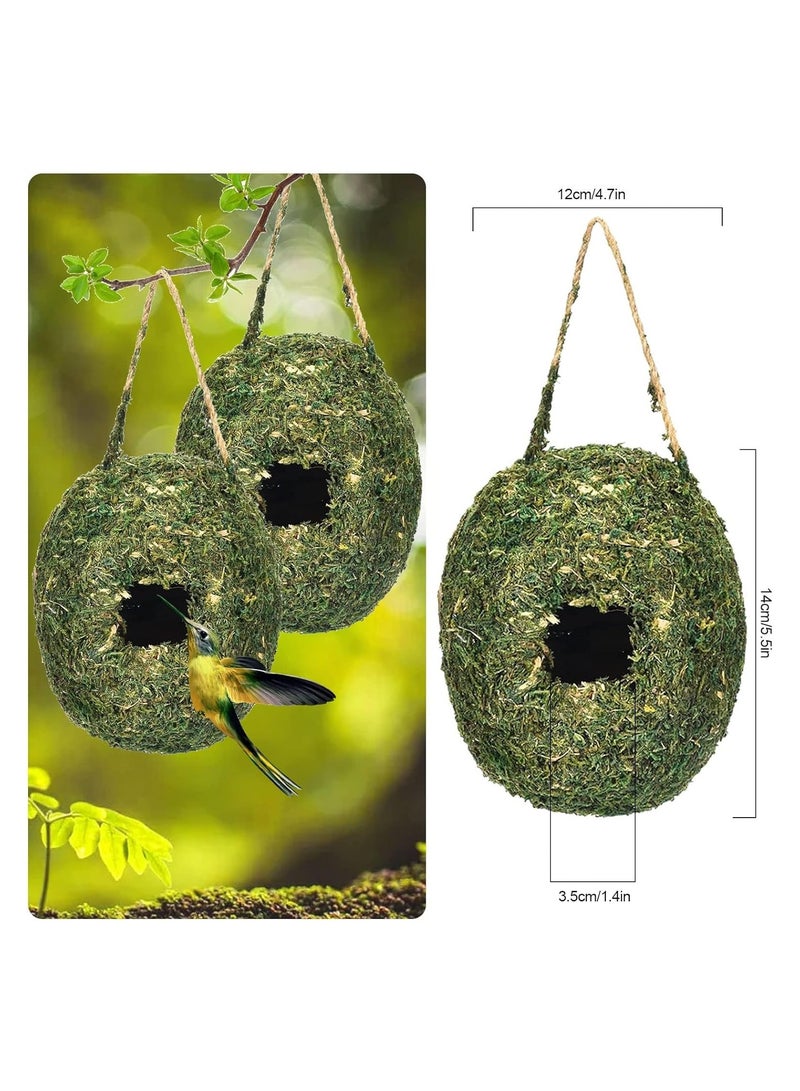 Bird Nest,  2 Pcs Hand Woven Hanging Hummingbird House, Humming Bird Houses for Outdoor Hanging, Natural Grass Bird Hut, Outside Roosting Pocket Nest Provides Shelter, for Finch and Canary