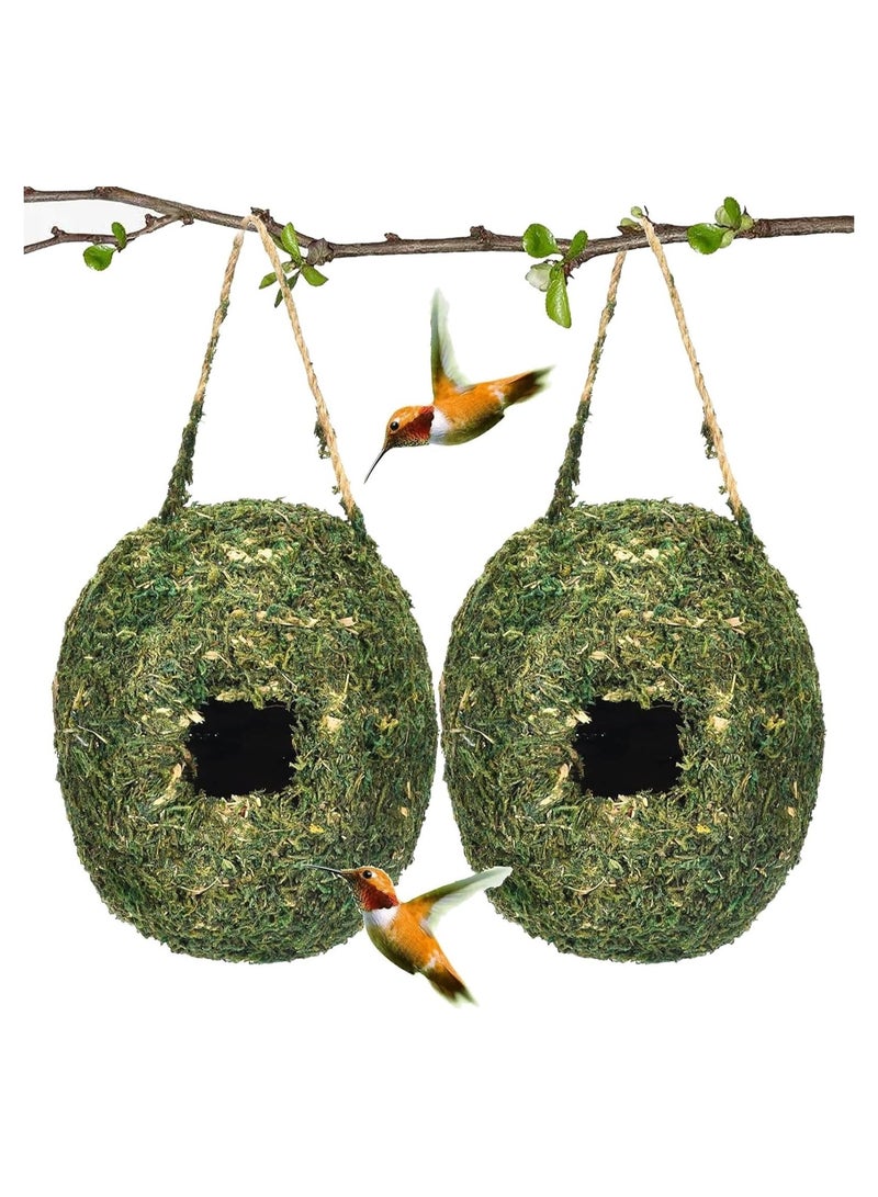 Bird Nest,  2 Pcs Hand Woven Hanging Hummingbird House, Humming Bird Houses for Outdoor Hanging, Natural Grass Bird Hut, Outside Roosting Pocket Nest Provides Shelter, for Finch and Canary