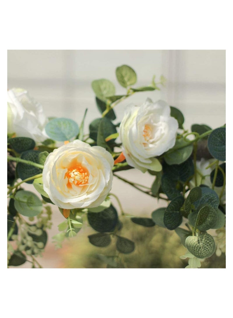 Garneck Lifelike Silk Rose Garland Vines - Perfect for Home, Hotel, Office, Wedding, Party, Garden Decor & Crafts - Indoor Floral Banner