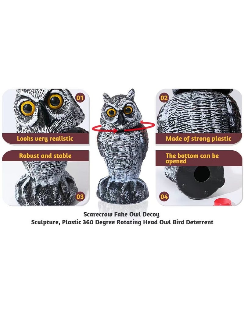 Fake Owl Sculpture Latest Revolving Head Plastic Owl Fake Owl Decoy Bird Scarecrow Sculpture Garden Protectors to Scare Birds Away for Outdoor Garden Yard 1 Pcs