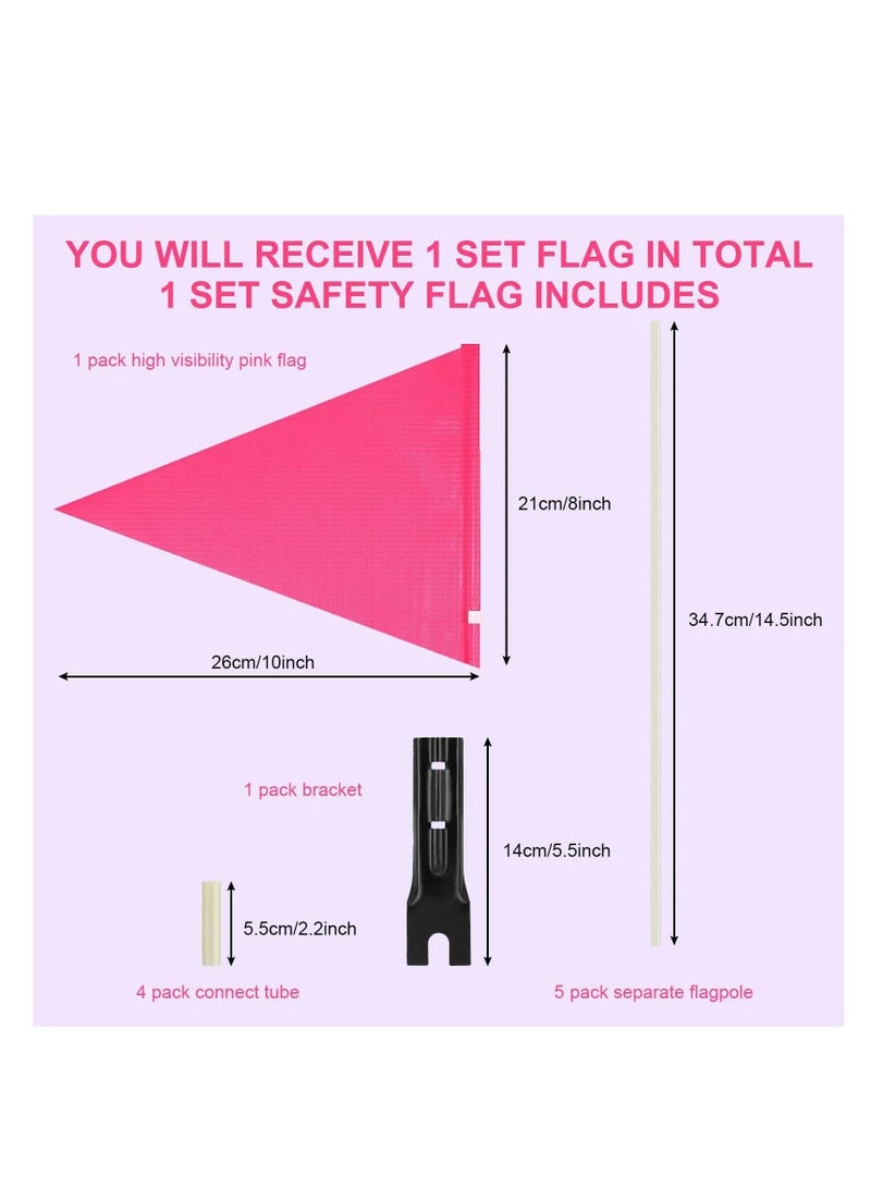 6ft Bike Safety Flag with Fiberglass Pole & Mounting Bracket, Trailer Flag, Bicycle Bracket Height, Visibility for Kids Adults (Pink)