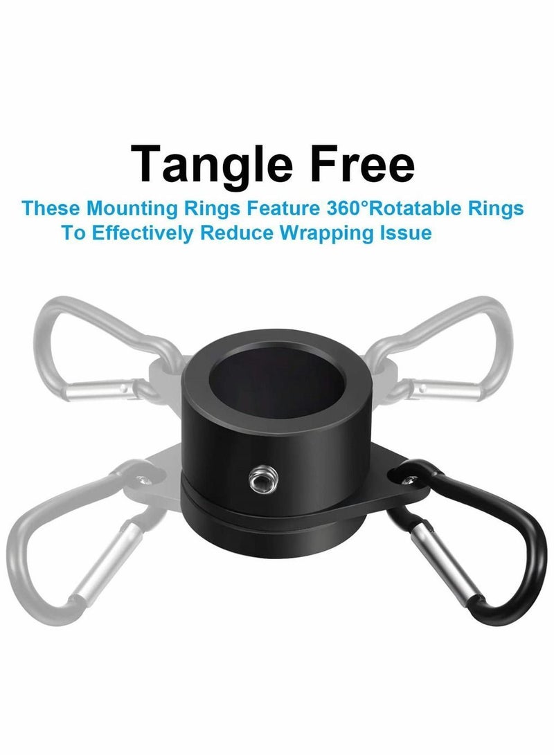 Flag Pole Rings, Aluminum Alloy Mounting 360 Degree Rotating Flagpole, Anti Wrap with Clip Hook, for 1 Inch Diameter 4 Pieces (Black)