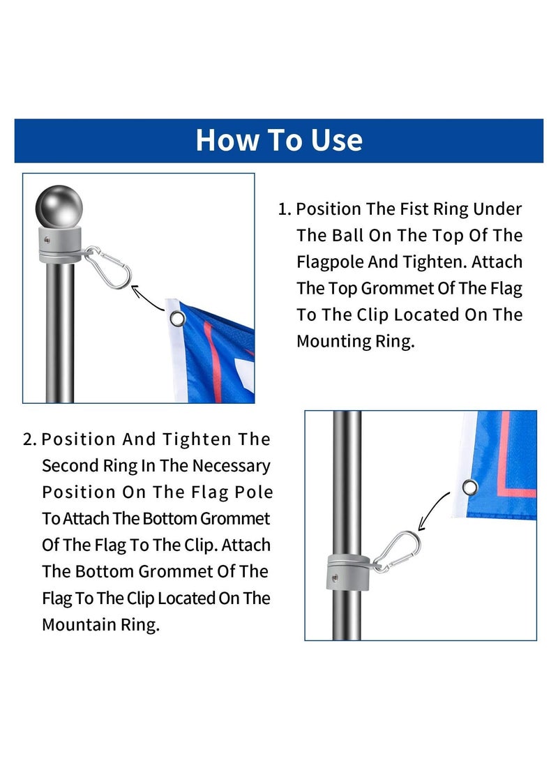 Pieces Flag Pole Rings Aluminum Alloy Mounting Rings 360 Degree Rotating Flagpole Anti Wrap Flag Pole with Clip Hook for 1 Inch Diameter Flag Pole Silver