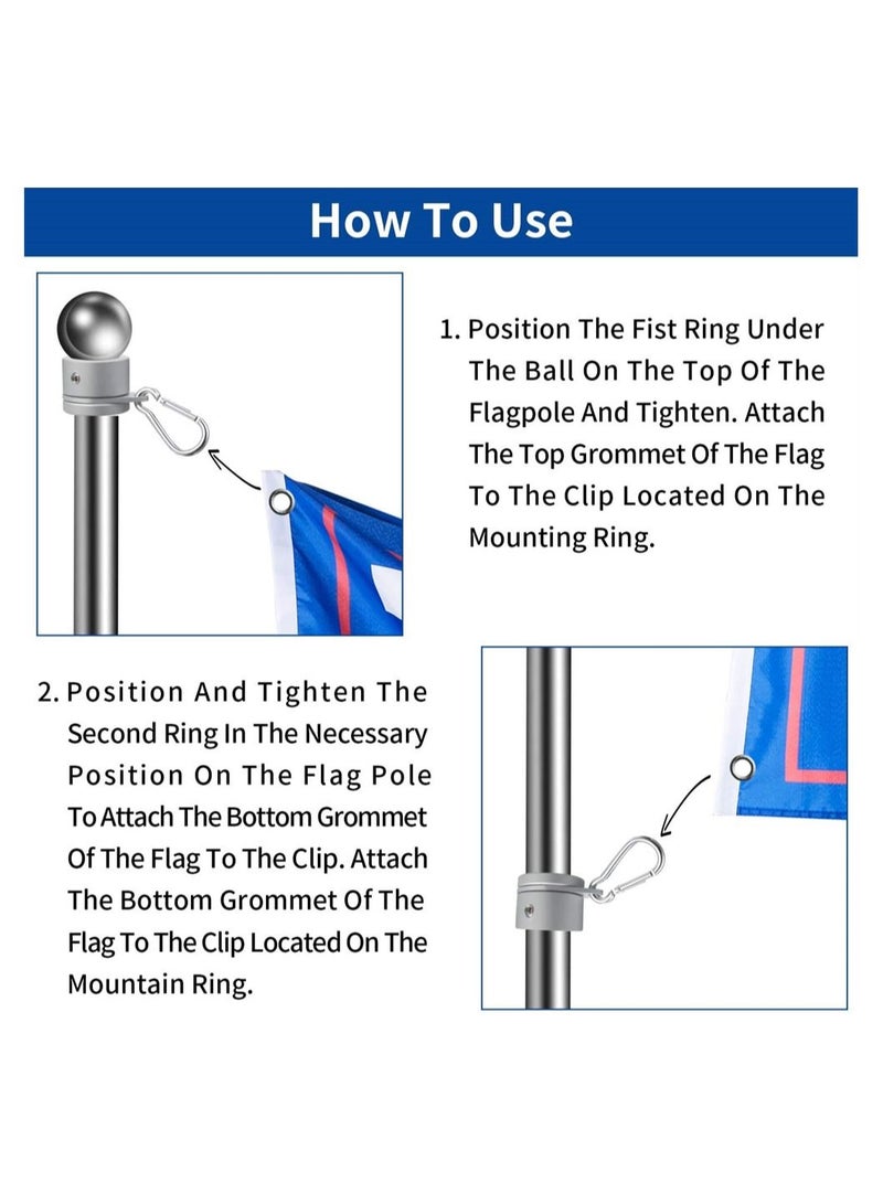 Flag Pole Rings Aluminum Alloy Mounting Rings 360 Degree Rotating Flagpole Anti Wrap Flag Pole with Clip Hook for 1 Inch Diameter Flag Pole 4 Pieces