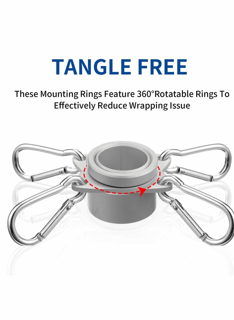 Flag Pole Rings Aluminum Alloy Mounting Rings 360 Degree Rotating Flagpole Anti Wrap Flag Pole with Clip Hook for 1 Inch Diameter Flag Pole (Silver)