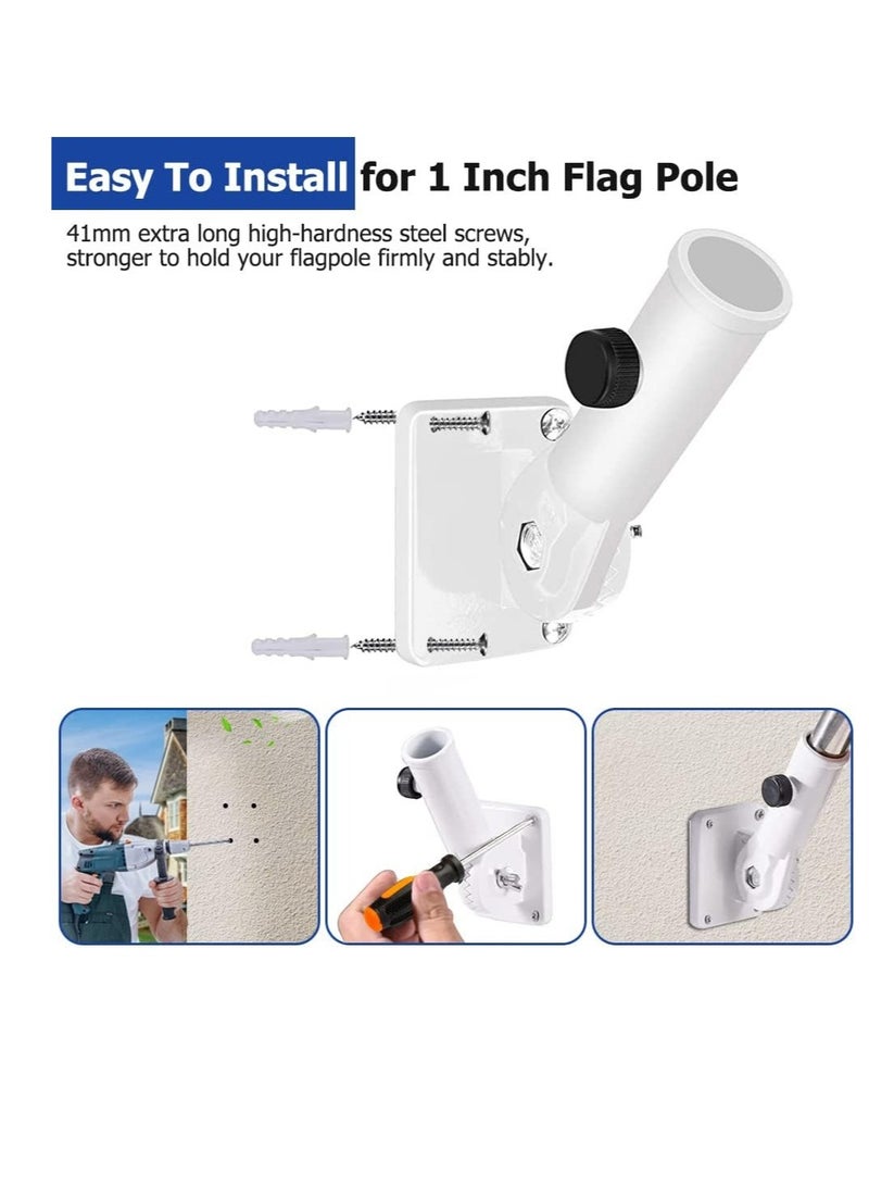 Flag Pole Bracket, Flag Pole Bracket for Outside House Heavy Duty Aluminum Alloy, 180° Adjustable Multi Positions, Rust Free, asy to Adjust Angle and Orientation (White)