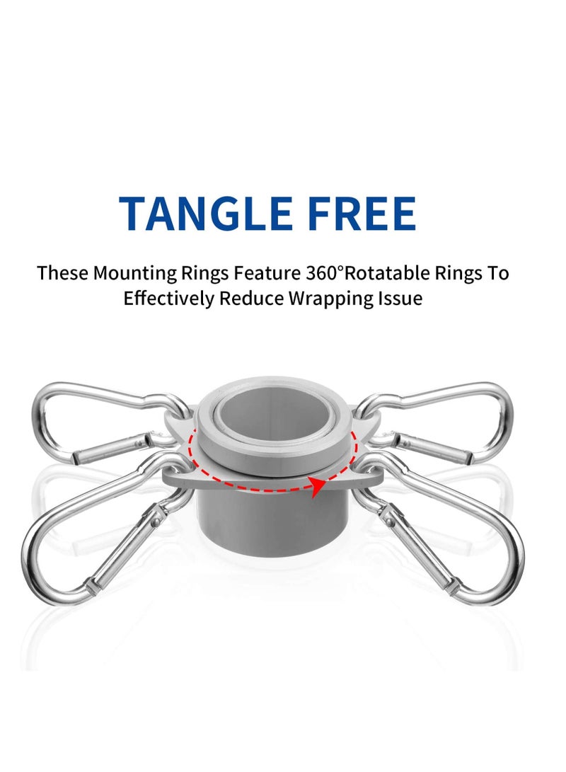 360 Degree Rotating Aluminum Flag Pole Rings with Clip Hook for 1 Inch Diameter Silver Flagpole