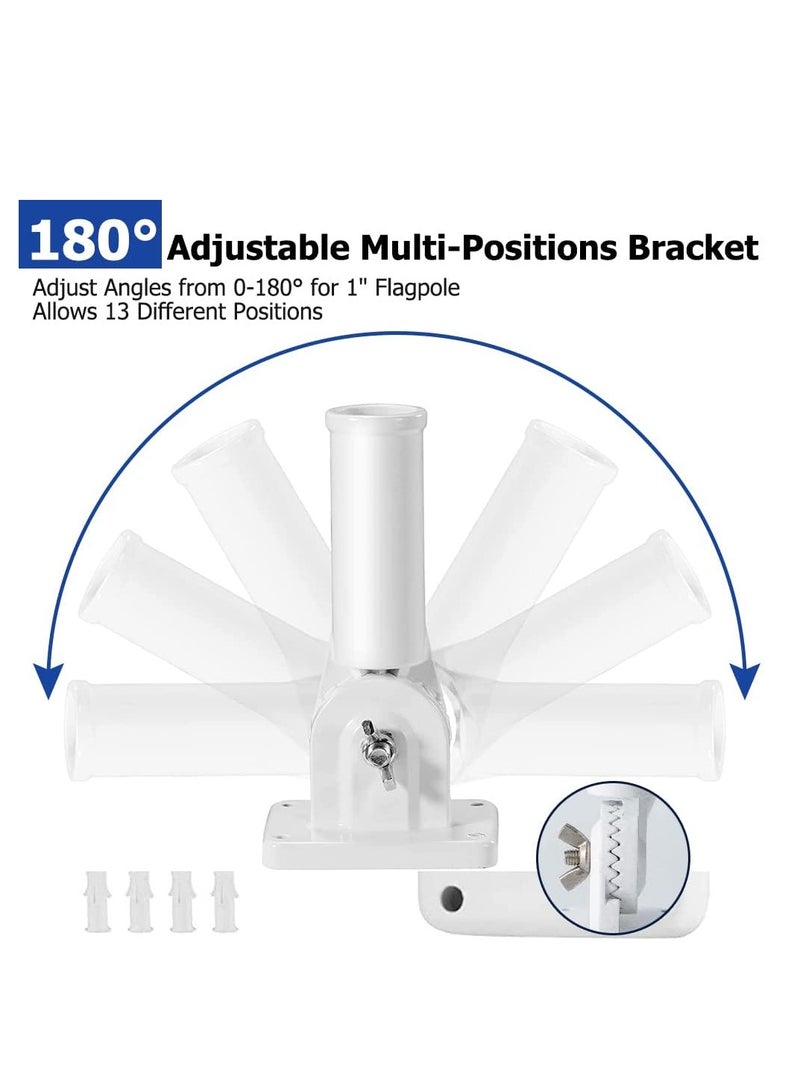 Heavy Duty Adjustable Flag Pole Bracket - Rust-Free Aluminum Alloy, 180° Multi-Position for Easy Angle Adjustment (White)