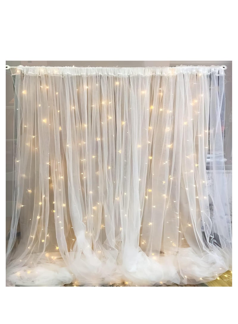 White net Curtain Cloth Backdrop and LED Fairy Lights Combo for Birthdays, Anniversary , Baby Shower , Photo Shoot, Wedding Party , Stage Background , Ceremony.