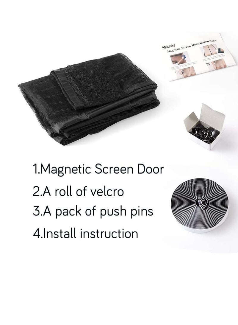 Magnetic Screen Door, Screen Magnetic Closure, Heavy Duty Retractable Mesh Screen Door With Magnets, Pet Friendly, Anti-Mosquito Door Net