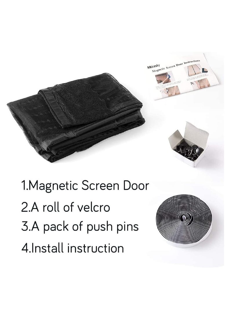 Magnetic Screen Door, Screen Magnetic Closure, Heavy Duty Retractable Mesh Screen Door With Magnets, Pet Friendly, Anti-Mosquito Door Net