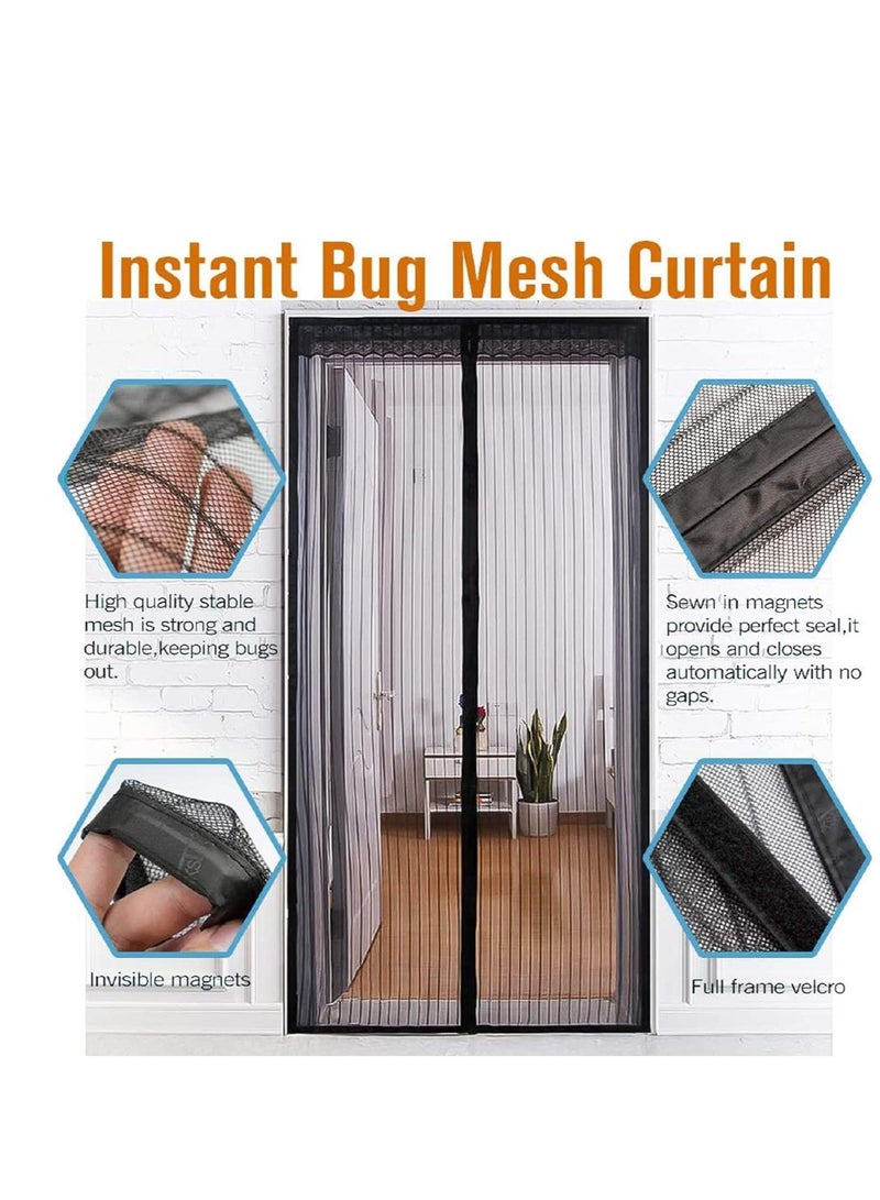 Magnetic Screen Door, Screen Magnetic Closure, Heavy Duty Retractable Mesh Screen Door With Magnets, Pet Friendly, Anti-Mosquito Door Net