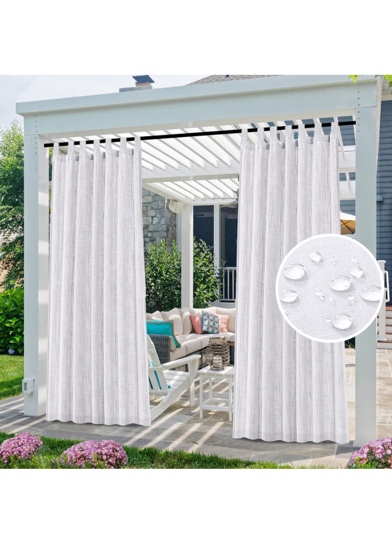 Waterproof Outdoor Curtains for Patio Premium Thick Tab Top Linen Textured Curtain,UV and Fade Resistant Outside, Privacy Assured Outside Curtains for Porch, Pergola, Cabana,2 Panel, 52inch, White